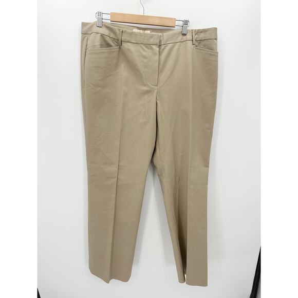 Michael Kors Khaki Dress Pants Women 18W Gramercy Fit Cotton Stretch Trousers - Picture 1 of 7